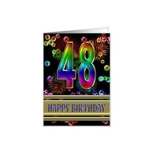  48th Birthday with fireworks and rainbow bubbles Card 