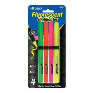  BAZIC Pen Style Fluorescent Highlighters with Cushion Grip 