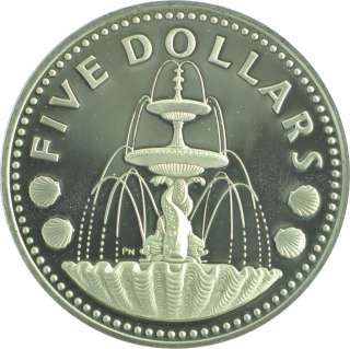 1975   Proof   Barbados   5 Dollars Silver Dollar Crown   Coin   11338 