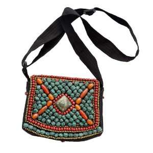  Turquoise, Coral, and Amber Beaded Handbag Everything 
