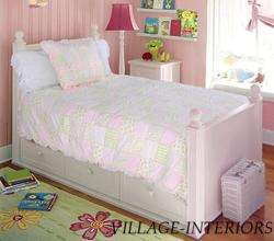 CHIC SHABBY PINK BLOSSOM RUFFLES COTTON TWIN QUILT SET  
