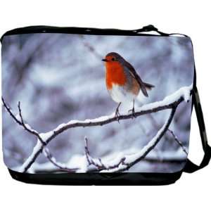 Red Robin Redbreast on Twig Messenger Bag   Book Bag 
