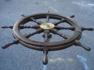 ANTIQUE SHIPS WHEEL PEGGED WALNUT & BRASS WITH HANGER & VICTORIAN 