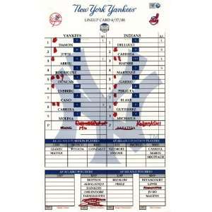  Yankees at Indians 4 27 2008 Game Used Lineup Card Sports 