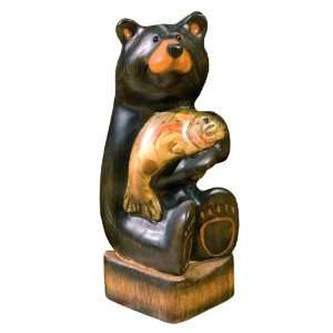  Smiling Bear With A Fish Wood Carving