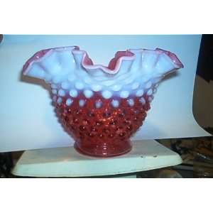 Fenton Cranberry Double Crimped Opalescent Bowl   6 1/2 Inch Wide X 4 