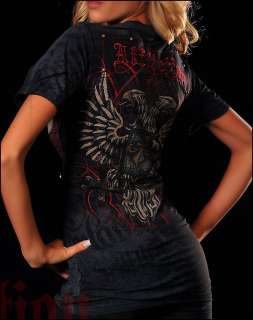 Affliction GLOW Womens V Neck S M NWT NEW Top T Shirt Black  