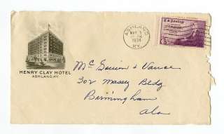 1934 Henry Clay Hotel Ashland Kentucky Cover  