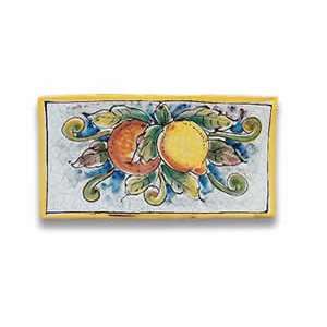  Handmade Orange and Lemon Rectangular Tile From Italy 