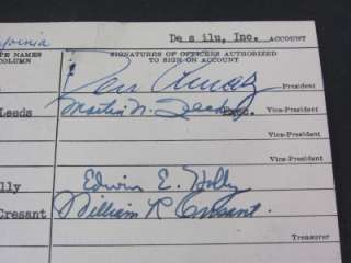 Desi Arnaz signed 1956 Desilu Bank Account Signature Card 
