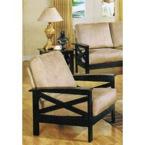  Sofa Chair with Cross Design Tan Microfiber Espresso 