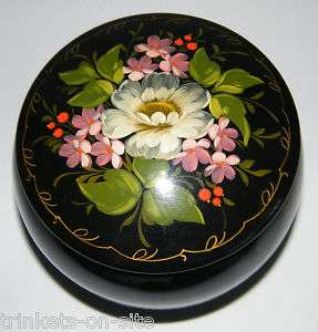 Vntge Hand Painted Floral Powder Trinket Vanity Box Jar  