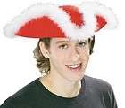 Cavalier Tricorn Hat Pirate Colonial Red White Adult Halloween Costume 
