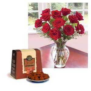  One Dozen Premium Red Roses with Free Box of French 