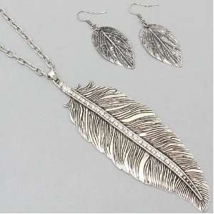  Womens Necklace & Earrings Set, Silver Burnished Color 