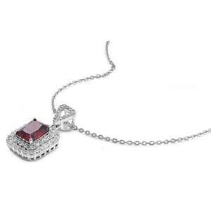   Silver (.925) Pendant Necklace with Square Ruby Cubic Zirconia Stones