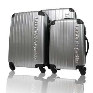   Designer 3pc Set Ridged Silver Luggage Spinner Wheels 