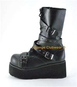 DEMONIA Womens Gothic Punk Platform Calf Hi Boots Shoes  