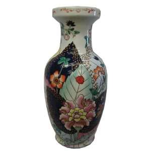  Tobacco Leaf design  hand painted oriental vase, 12H 