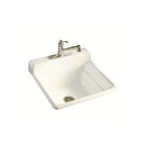 Bayview self rimming utility sink with three hole faucet drilling on 