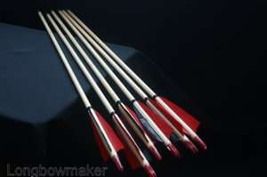 6x Trad. ARROW Wood shaft NEW Red and Black feathers For Longbow 