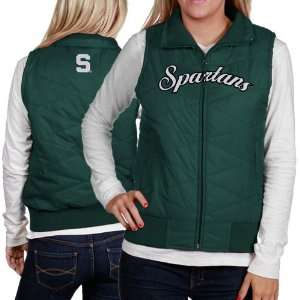  Michigan State Spartans Ladies Green Full Zip Bubble Vest 