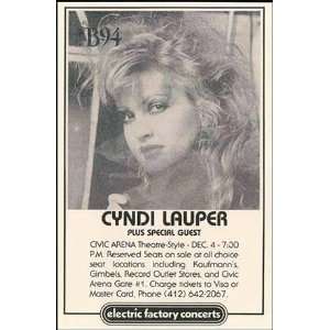  Cyndi Lauper (Concert Sheet) Music Poster Print   11 X 17 