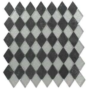  Geological Diamond Black Slate & Silver Glass Tiles 2X3 