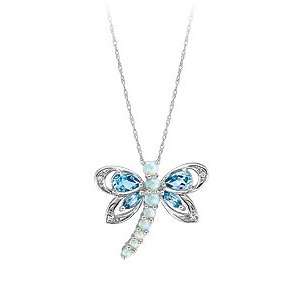  Lab Created Opal and Blue Topaz Dragonfly Pendant in 10K 