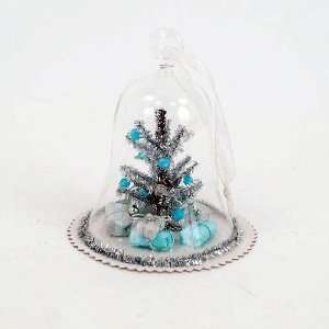 BELL JAR with Silver Tree Ornament Vintage style BLUE CHRISTMAS