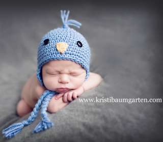 ILC CUSTOM Crochet BLUEBIRD BIRD BABY HAT Photo Prop  