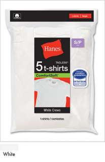 HANES Boys Cotton White Undershirts 5 Pk Underwear Cotton Crew Neck T 