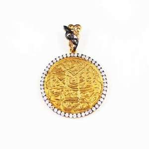  14k Gold and Sterling Silver Caligraphy Pendant with High 