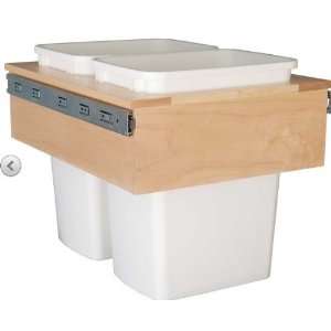 Kitchen Pull Out Waste Bin Container   35 Qt White Double   Maple 