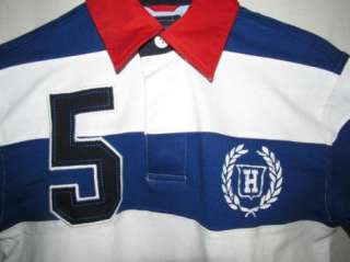 NWT Tommy Hilfiger Denim Blue Knit Striped Logo Rugby Polo Shirt Large 