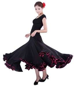   Samba Latin Salsa Flamenco Ballroom Dance Black Ruffles Dress Skirt