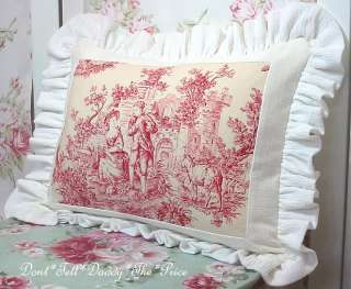 VTG French TOILE Pillow BARKCLOTH Romantic VICTORIAN  