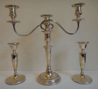 Hallmarked Silver large 3 branch Candelabra & pr candlesticks in exc 