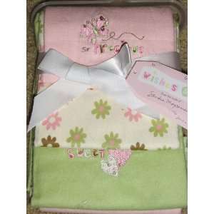  Wishes & Kisses Set of 3 Baby Girl Receiving Blankets 100% 