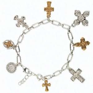  1928 Womens Two Tone Seven Cross Charm Bracelet. Jewelry