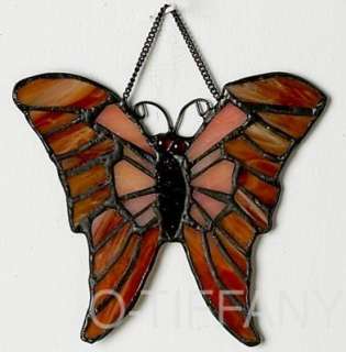 Tiffany Style Stained Glass Suncatcher Amber Butterfly  