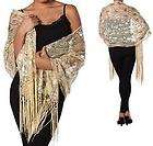 Fringed Pashmina Shawl Wrap Scarf Light Yellow With Sequins New