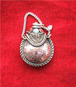 Pn304 Lot of 9 coin copper snuff bottle mantra pendant Nepal India 