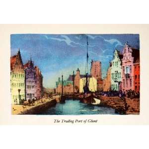  1950 Photolithograph Ghent Belgium Trading Port Cityscape 