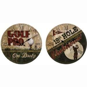   Set of 2 Distressed Vintage Golf Pro Wall Clocks 12