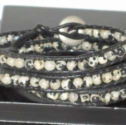 Handmade Dalmation Jasper Leather Bead Wrap Bracelet  