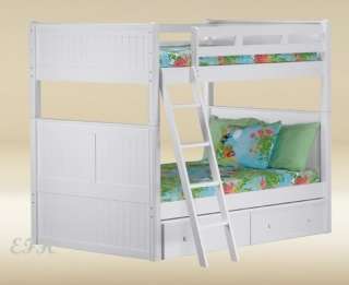 NEW WHITE FINISH WOOD BEAD BOARD FULL BUNK BED  