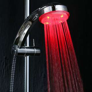 New Temp Sensor Changing Color LED Light Shower Head Easy To Install 