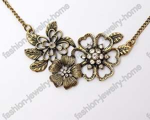 Fashion Beautiful Flower Clear Crystal Retro Bronze Style Necklace 