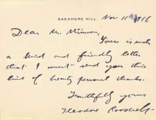 THEODORE ROOSEVELT   AUTOGRAPH LETTER SIGNED 11/11/1916  